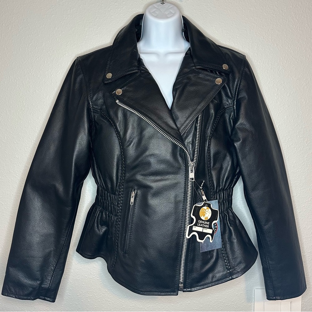Viking Cycle Women’s Black Leather Motorcycle Jacket NWT Size Medium